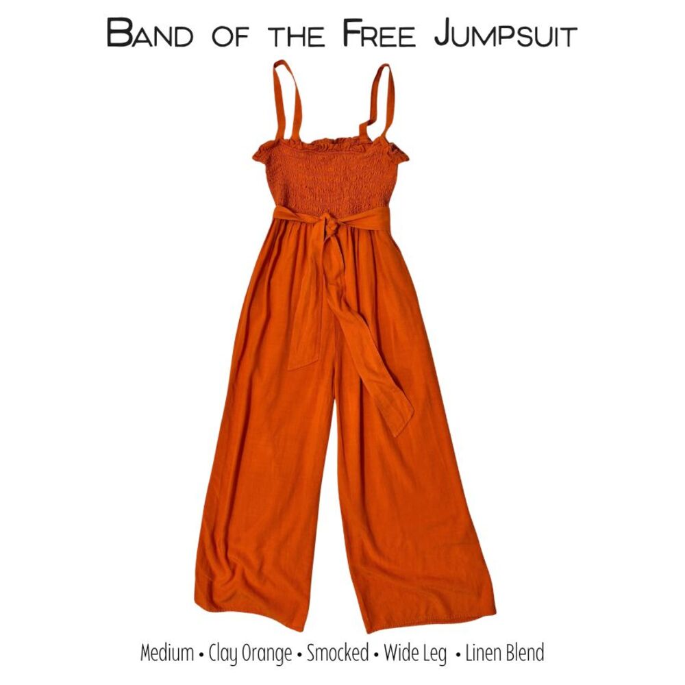 Band of the Free Clay Orange Smocked Wide Leg Jumpsuit Size M Boho Vacation